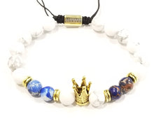 Load image into Gallery viewer, Aggie Blue and Gold Howlite Crown Bracelet