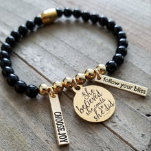 Load image into Gallery viewer, Powerful Protection Onyx Yellow Gold Bracelet