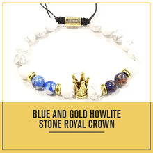 Load image into Gallery viewer, Aggie Blue and Gold Howlite Crown Bracelet