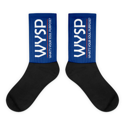 WYSP - What's Your Soul Purpose? - Bold - White - Blue & Black Foot Sublimated Socks