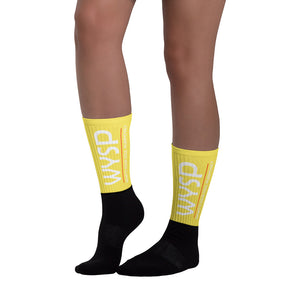 WYSP - What's Your Soul Purpose? - Bold - White - Yellow & Black Foot Sublimated Socks