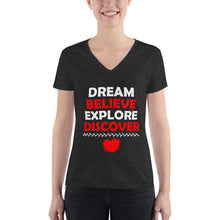 Load image into Gallery viewer, Dream Believe Explore Discover - Women&#39;s Fashion Deep V-neck Tee