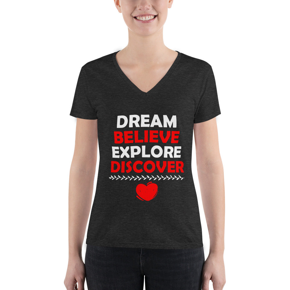 Dream Believe Explore Discover - Women's Fashion Deep V-neck Tee