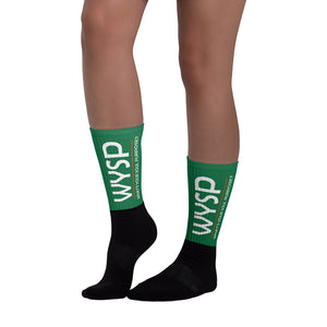 WYSP - What's Your Soul Purpose? - Bold - White - Green & Black Foot Sublimated Socks
