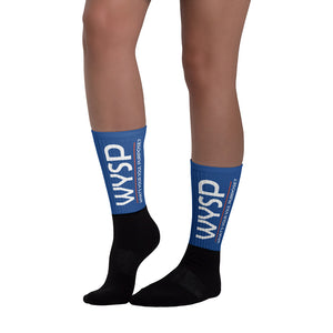 WYSP - What's Your Soul Purpose? - Bold - White - Blue & Black Foot Sublimated Socks