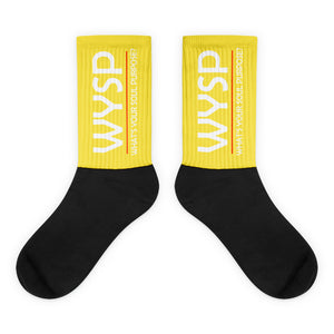 WYSP - What's Your Soul Purpose? - Bold - White - Yellow & Black Foot Sublimated Socks