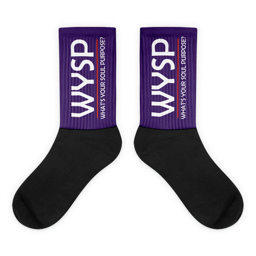 WYSP - What's Your Soul Purpose? - Bold - White - Purple & Black Foot Sublimated Socks