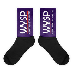 WYSP - What's Your Soul Purpose? - Bold - White - Purple & Black Foot Sublimated Socks