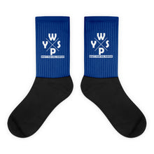 Load image into Gallery viewer, WYSP - What&#39;s Your Soul Purpose? - Ozark - Blue &amp; Black Foot Sublimated Socks