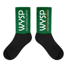 Load image into Gallery viewer, WYSP - What&#39;s Your Soul Purpose? - Bold - White - Green &amp; Black Foot Sublimated Socks
