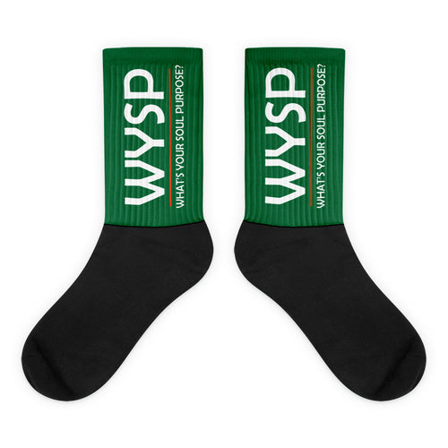 WYSP - What's Your Soul Purpose? - Bold - White - Green & Black Foot Sublimated Socks