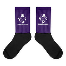Load image into Gallery viewer, WYSP - What&#39;s Your Soul Purpose? - Ozark - Purple &amp; Black Foot Sublimated Socks