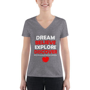 Dream Believe Explore Discover - Women's Fashion Deep V-neck Tee
