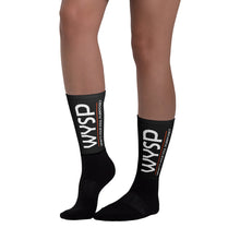 Load image into Gallery viewer, WYSP - What&#39;s Your Soul Purpose? - Bold - White - Black &amp; Black Foot Sublimated Socks