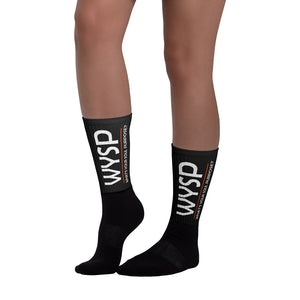 WYSP - What's Your Soul Purpose? - Bold - White - Black & Black Foot Sublimated Socks