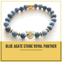 Load image into Gallery viewer, Calming Blue Agate and Royal Panther Bracelet