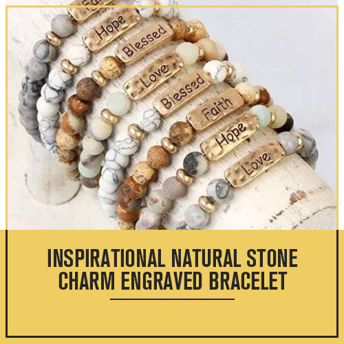 Inspirational Natural Stone Bracelet Engraved Charm